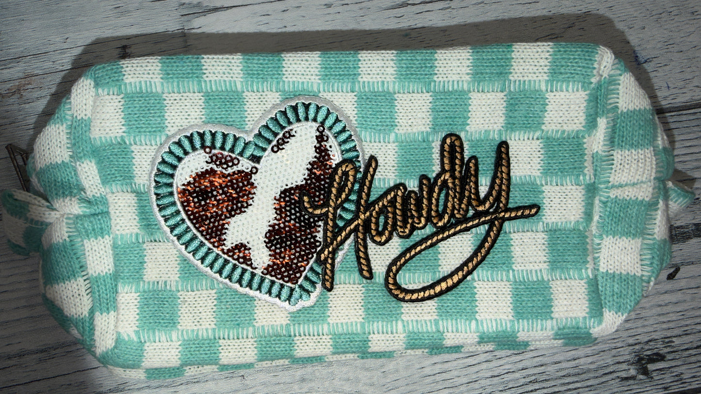 COSMETIC MAKEUP BAG WITH IRON ON PATCHES