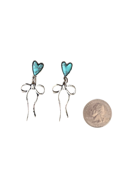 Western Style Stone & Coquette Bow Ribbon Dangle Earrings