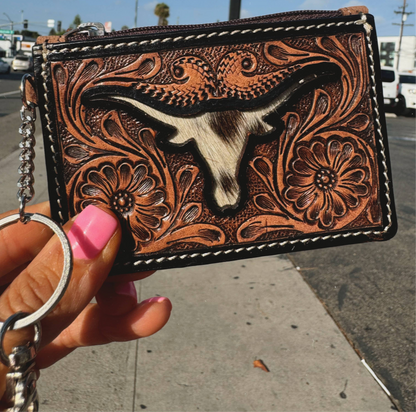Longhorn Freebird Western Cowhide Leather Keychain Wallet