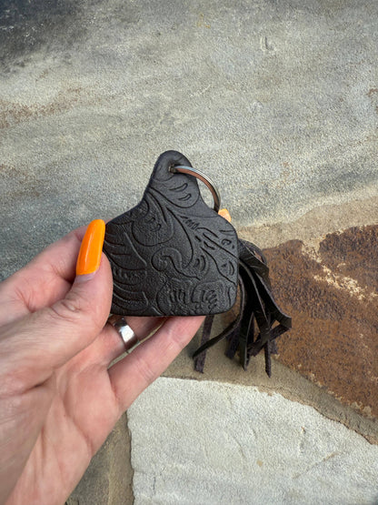 Cowtag Embossed Leather Keychain with Tassel