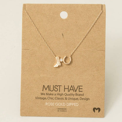 Western Cowboy Boots Horse Shoe Charm Necklace