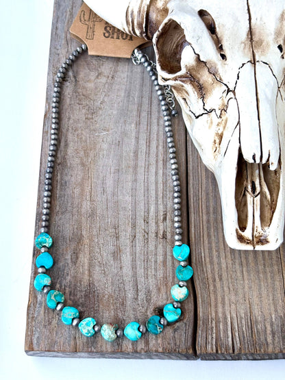Western Style Navajo Pearl & Stone Heart Necklace