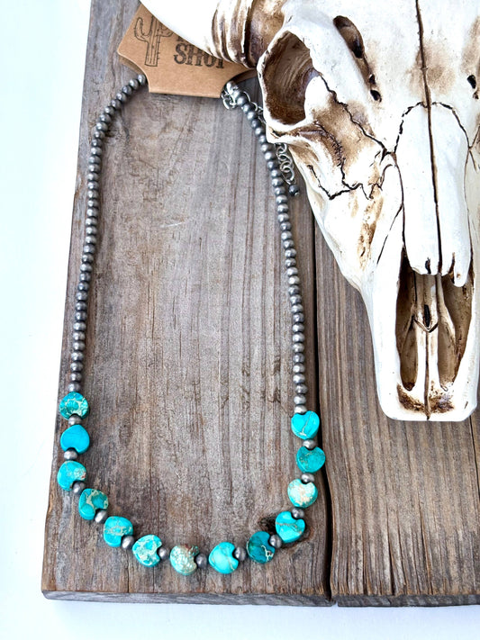 Western Style Navajo Pearl & Stone Heart Necklace