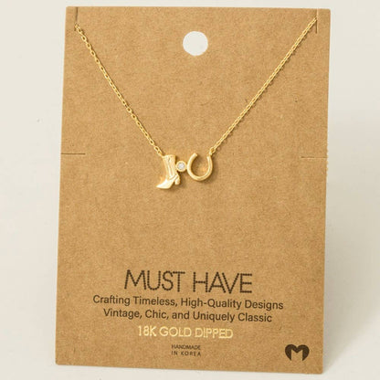 Western Cowboy Boots Horse Shoe Charm Necklace