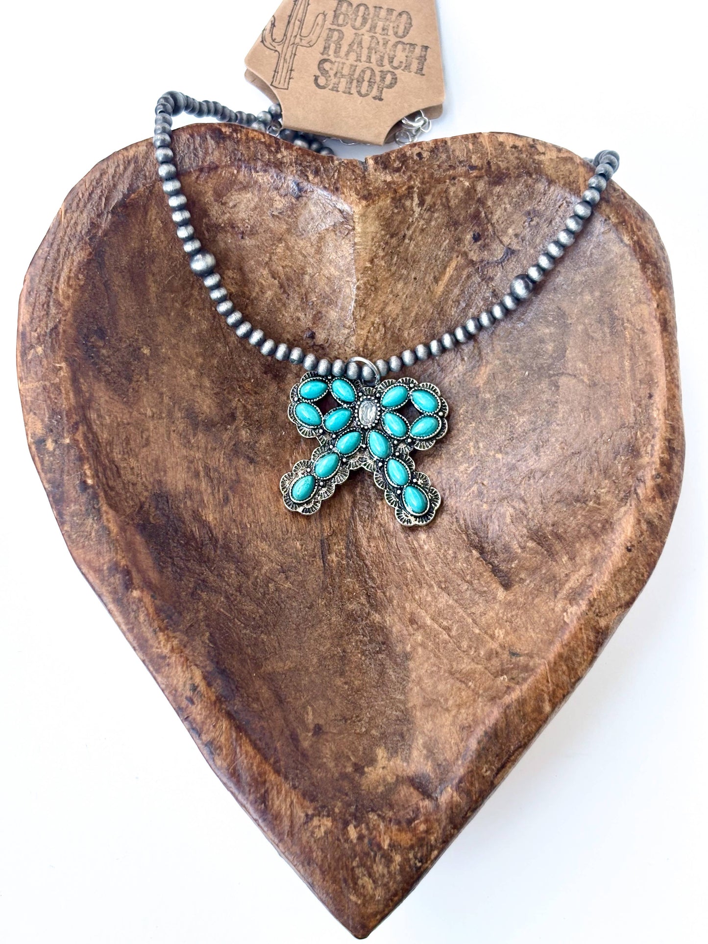 4MM Western Navajo Pearl Coquette Bow Stone Pendant Necklace