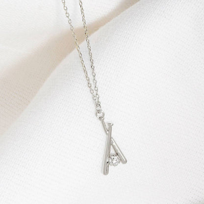 ONE SWING BASEBALL BAT DAINTY CUBIC ZIRCONIA ACCENT PENDANT