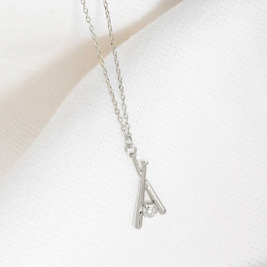 ONE SWING BASEBALL BAT DAINTY CUBIC ZIRCONIA ACCENT PENDANT