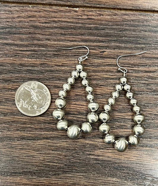 Handmade Graduated Silver Navajo Bead Earrings