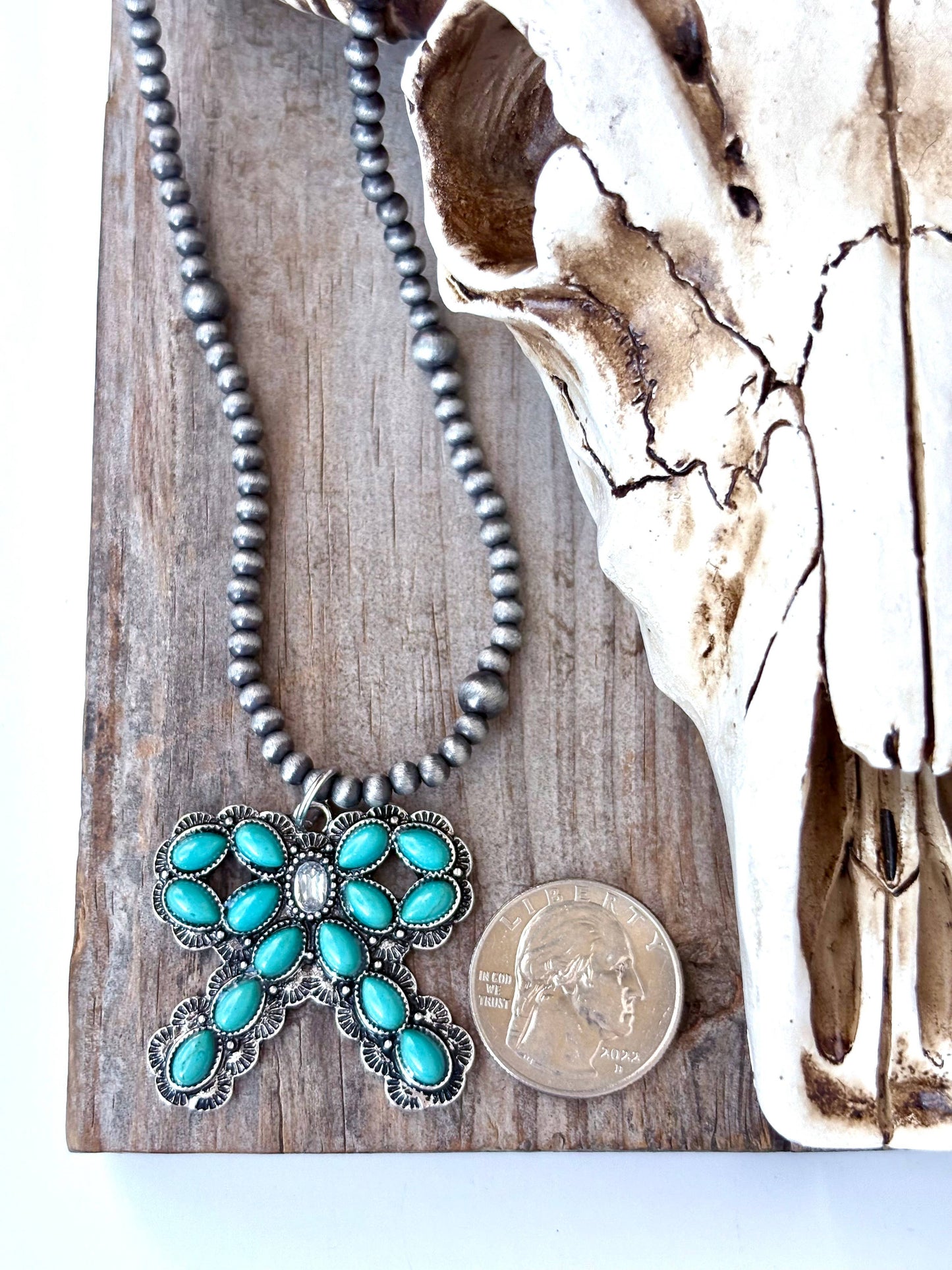 4MM Western Navajo Pearl Coquette Bow Stone Pendant Necklace