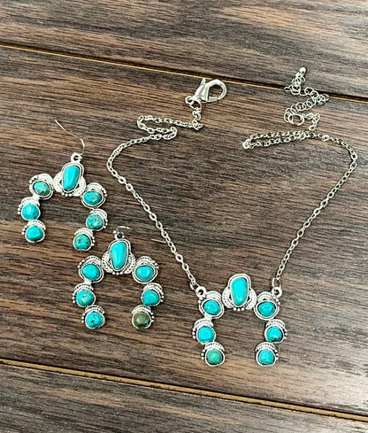 Squash Turquoise Necklace Earrings Set