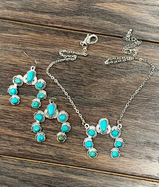 Squash Turquoise Necklace Earrings Set