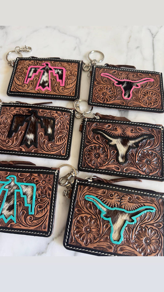 Longhorn Freebird Western Cowhide Leather Keychain Wallet