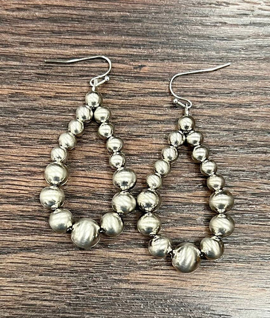 Handmade Graduated Silver Navajo Bead Earrings