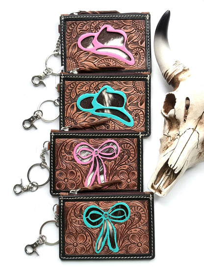 Tooled Leather Keychain Wallet Thunderbird Longhorn Bow Hat